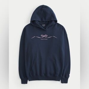 Hollister Women’s Oversized Navy Blue Ribbon Hoodie Size Medium